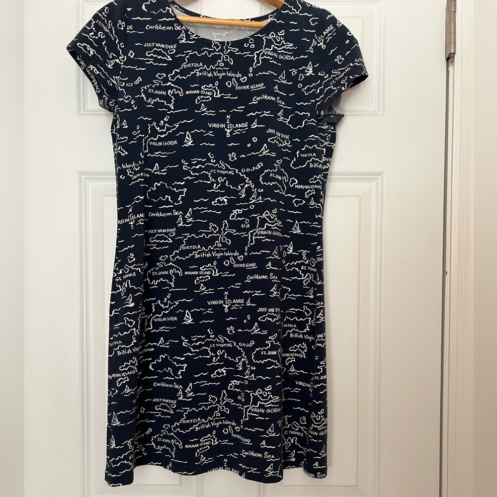 Navy and White Map Print Dress
